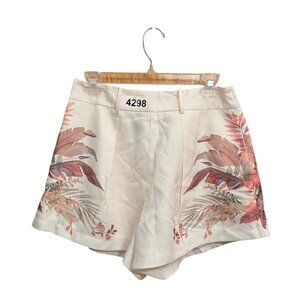 Commense Women's Shorts Sz M Light Pink Tropical Print Pleated Resort Travel NWT